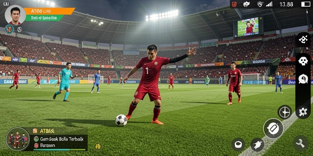 Screenshot utama AT866 menampilkan aksi sepak bola yang mendebarkan.